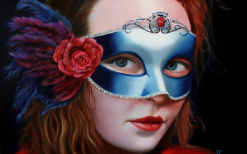 Картинка рисованное люди девушка взгляд маска цветок перья