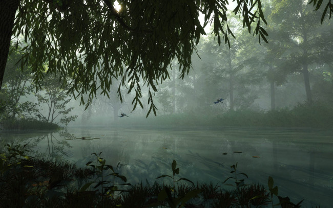 Обои картинки фото 3д графика, природа , nature, деревья, река, лес
