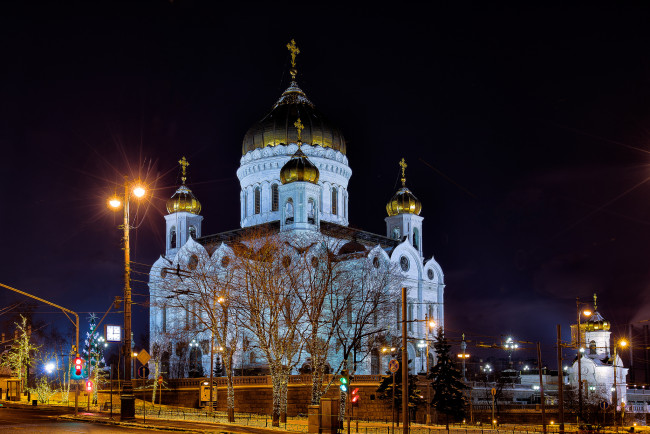 Обои картинки фото moscow, города, москва , россия, ночь, площадь, собор