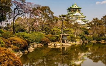Картинка Япония города -+буддийские+и+другие+храмы деревья камни кустарники водоем постройки