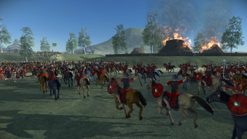 Картинка видео+игры total+war +rome+remastered армии всадники сражение деревня пожар