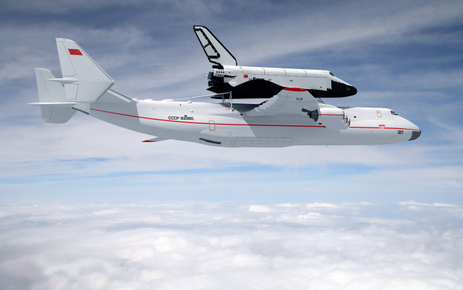 Обои картинки фото авиация, 3д, рисованые, graphic, ан-225, мрия, буран, облака, полёт