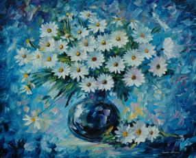 Картинка рисованные leonid afremov цветы живопись ваза ромашки букет