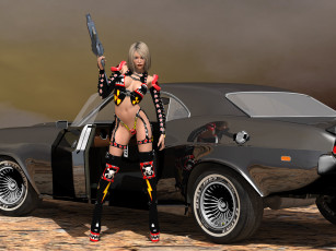 Картинка 3д графика fantasy фантазия девушка оружие автомобиль