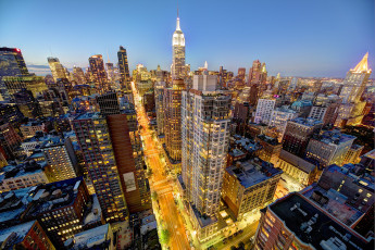 Картинка midtown manhattan new york city города нью йорк сша дорога ночной город манхэттен мидтаун панорама небоскрёбы здания