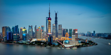 Картинка hongkou shanghai china города шанхай китай остров хункоу небоскрёбы здания ночной город река