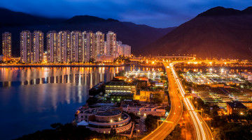 Картинка sha tin hoi hong kong china города гонконг китай дорога shing mun river огни панорама горы река шинг мун ночной город