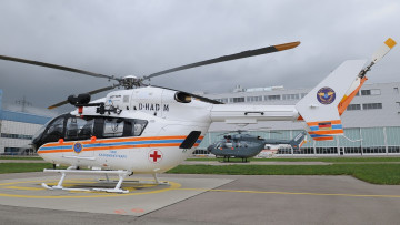 Картинка eurocopter ec145 авиация вертолёты вертолет аэропорт стоянка санавиация