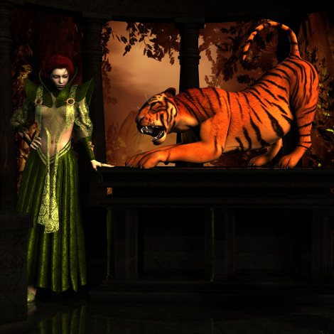 Обои картинки фото 3д, графика, fantasy, фантазия, тигр, девушка