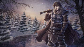 Картинка рисованные люди лес взгляд мужчина снег