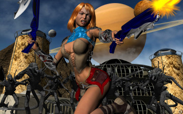 Картинка 3д+графика фантазия+ fantasy девушка существа планета