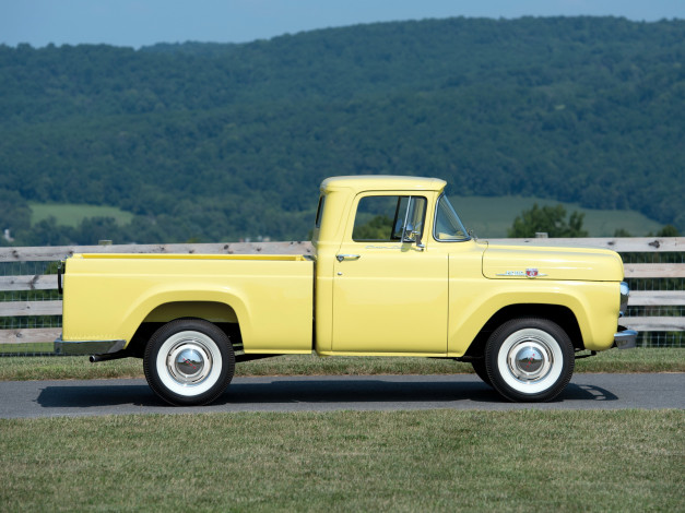 Обои картинки фото автомобили, ford, pickup, styleside, cab, custom, 1959г, f-100, желтый