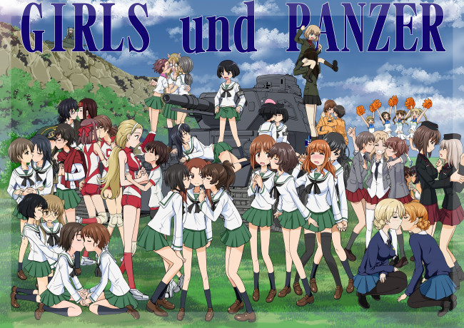 Обои картинки фото girls and tanks, аниме, girls und panzer, фон, взгляд, девушки