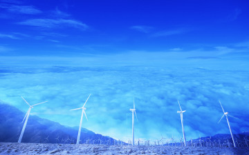 Картинка разное ветрогенераторы облака горы ветряки