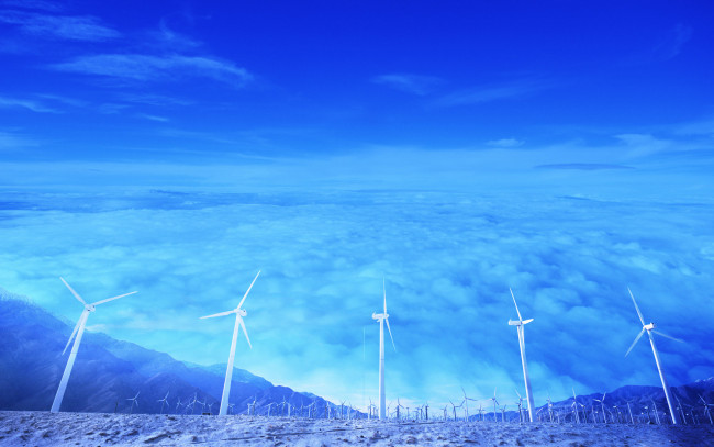 Обои картинки фото разное, ветрогенераторы, облака, горы, ветряки