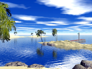 Картинка 3д графика nature landscape природа море пальмы небо
