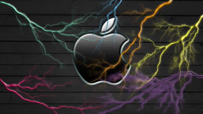 Обои картинки фото компьютеры, apple, aplle, молния, тёмный, яблоко