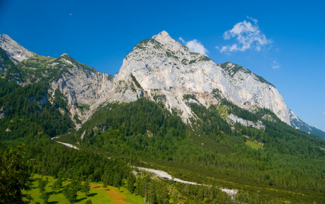 Обои картинки фото the, mountains, of, karwendel, природа, горы, вершина, леса, речка