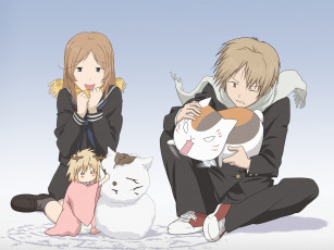 обоя аниме, natsume yuujinchou, парень, taki, tooru, tama, девушка, снеговик, екай, кот, няко-сенсей, natsume, takashi, тетрадь, дружбы, нацумэ, арт, yuujinchou, madara