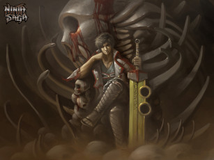 Картинка видео+игры ~~~другое~~~ парень anime art кровь кости ninja saga скелет меч