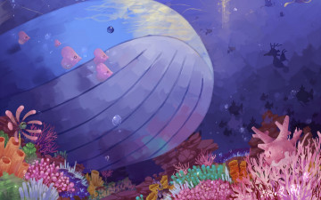 Картинка аниме pokemon кит рыбы океан покемоны кораллы арт