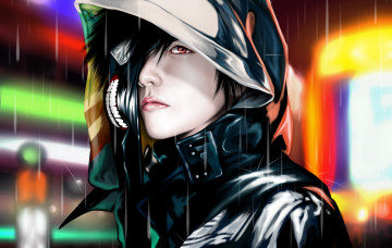 Картинка аниме tokyo+ghoul tokyo ghoul токийский гуль парень маска дождь капюшон