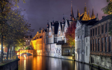 Картинка города брюгге+ бельгия мост здания вечер канал