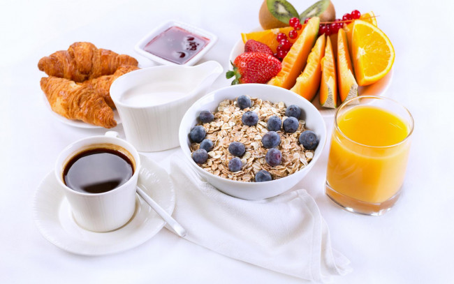 Обои картинки фото еда, разное, фрукты, кофе, ягоды, хлопья, завтрак