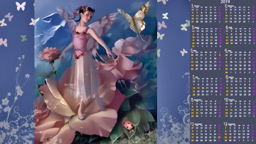 обоя календари, фэнтези, цветы, бабочка, крылья, девушка