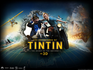 Картинка the adventures of tintin мультфильмы парусник корабль собака самолёт мотоцикл