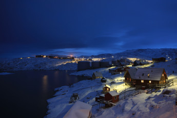 Картинка города пейзажи зима побережье ночь