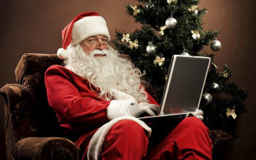Картинка праздничные дед мороз компьютер ёлка