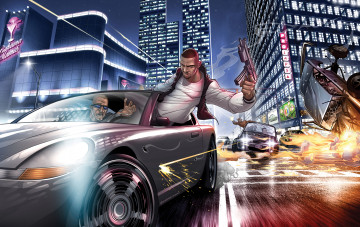 Картинка grand theft auto iv видео игры город авто гонки перестрелка
