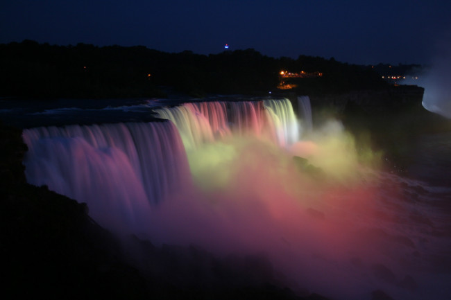 Обои картинки фото природа, водопады, подсветка, ночь
