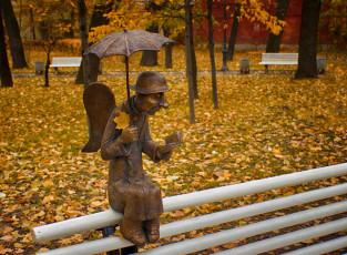 Картинка петербургский ангел города санкт петербург петергоф россия листья осень парк скамейка скульптура