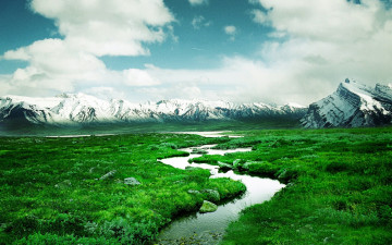 Картинка природа пейзажи облака вода трава норвежские горы