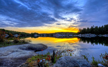 Картинка природа восходы закаты рассвет трава камни лес озеро