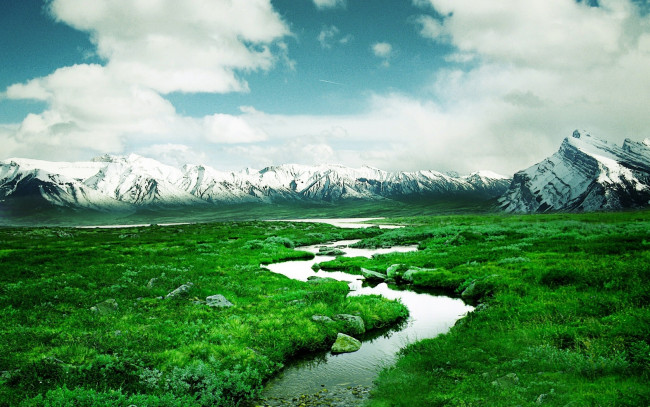 Обои картинки фото природа, пейзажи, облака, вода, трава, норвежские, горы