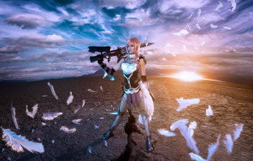 Картинка разное компьютерный дизайн оружие перья воительница девушка косплей lightning final fantasy xiii-2 lyz brickley
