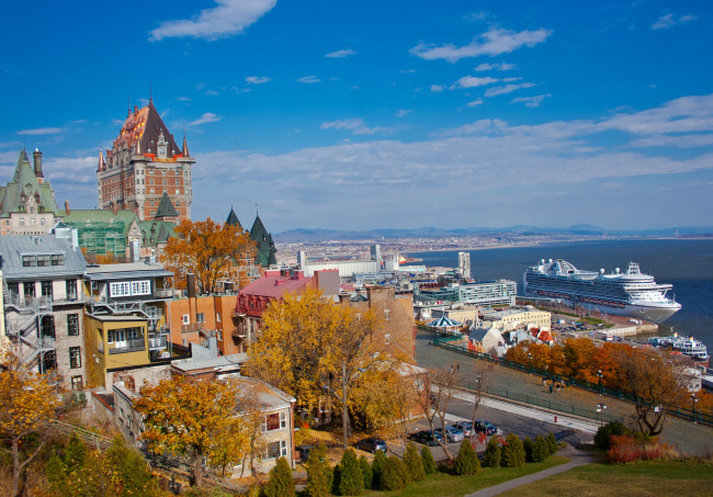 Обои картинки фото quebec, канада, города, панорамы, корабль, море, дома, квебек