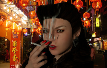 Картинка 3д+графика портрет+ portraits сигарета фон взгляд девушка