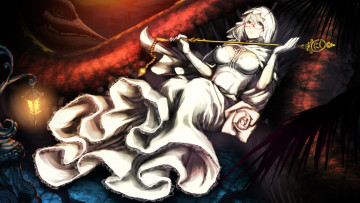 Картинка аниме животные +существа raichi девушка платье роза очки капюшон кружево крылья змея фонарь чудовище монстр