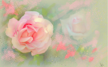 Картинка рисованное цветы мазки зеленый пастельные тона живопись нежно розовая роза цветок графика