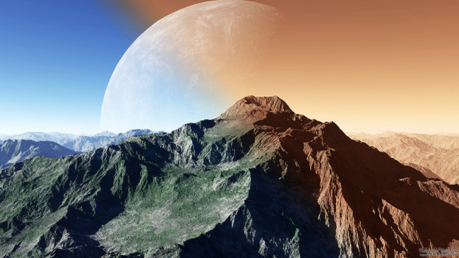 Обои картинки фото 3д графика, атмосфера, настроение , atmosphere ,  mood , горы, планета