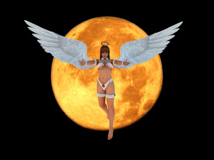 Картинка 3д+графика ангел+ angel девушка взгляд фон ангел луна