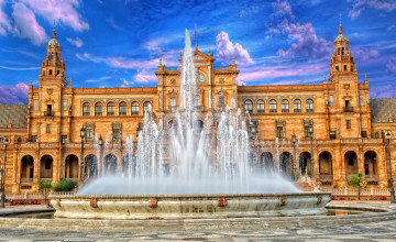 Картинка города -+фонтаны испания фонтан севилья небо дворец