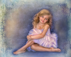 Картинка рисованное дети девочка улыбка фон розовое платье