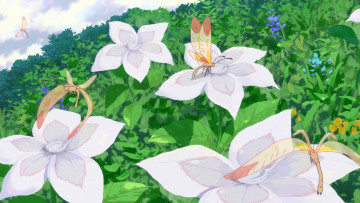 Картинка рисованное цветы растения бабочка
