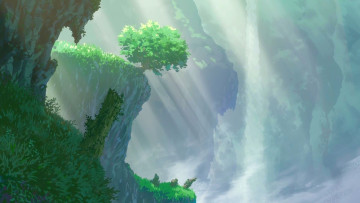 Картинка рисованное природа дерево гора растения