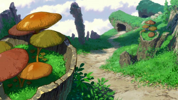 Картинка рисованное природа растения гриб пещера тропа